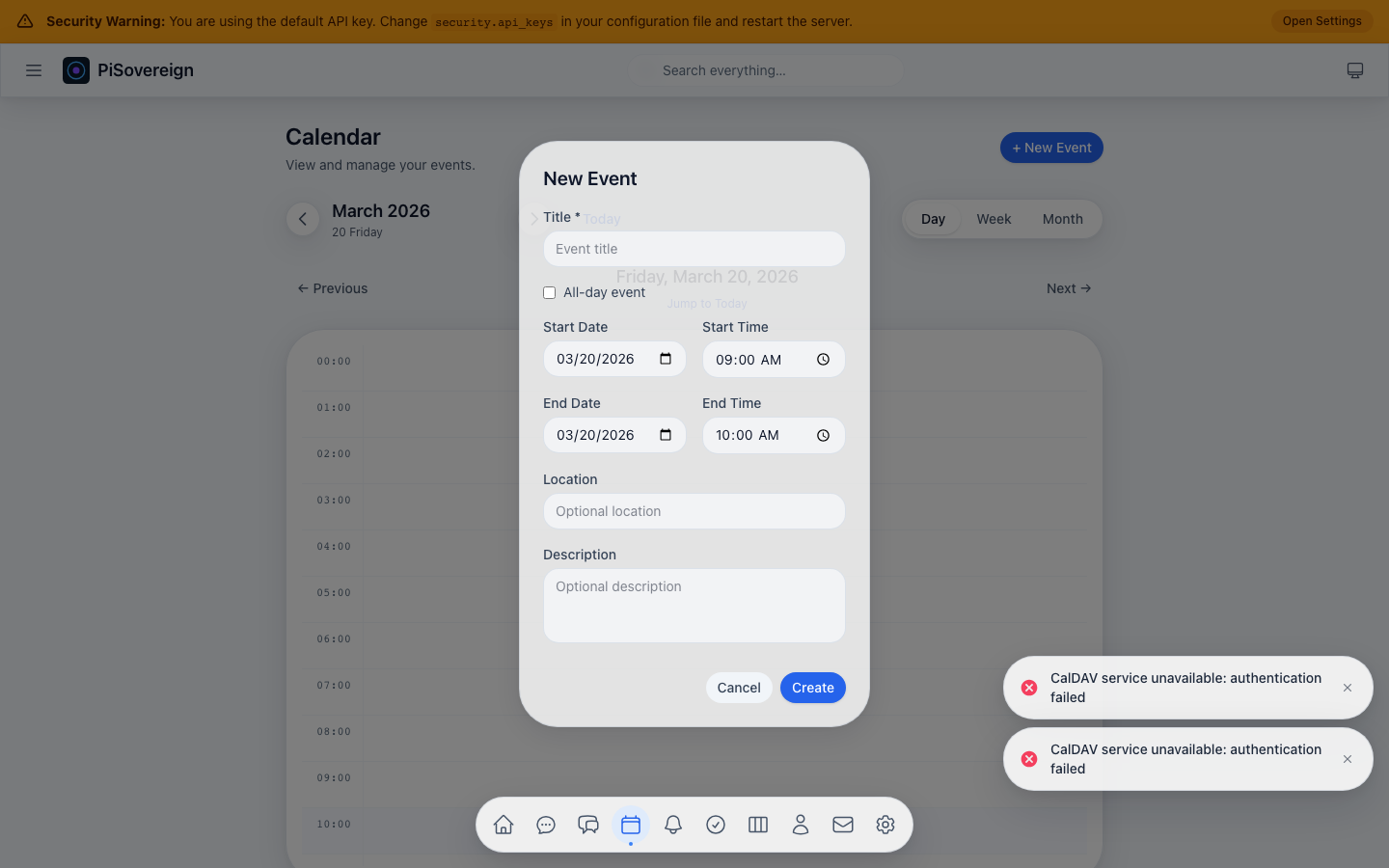 Create event modal (empty)