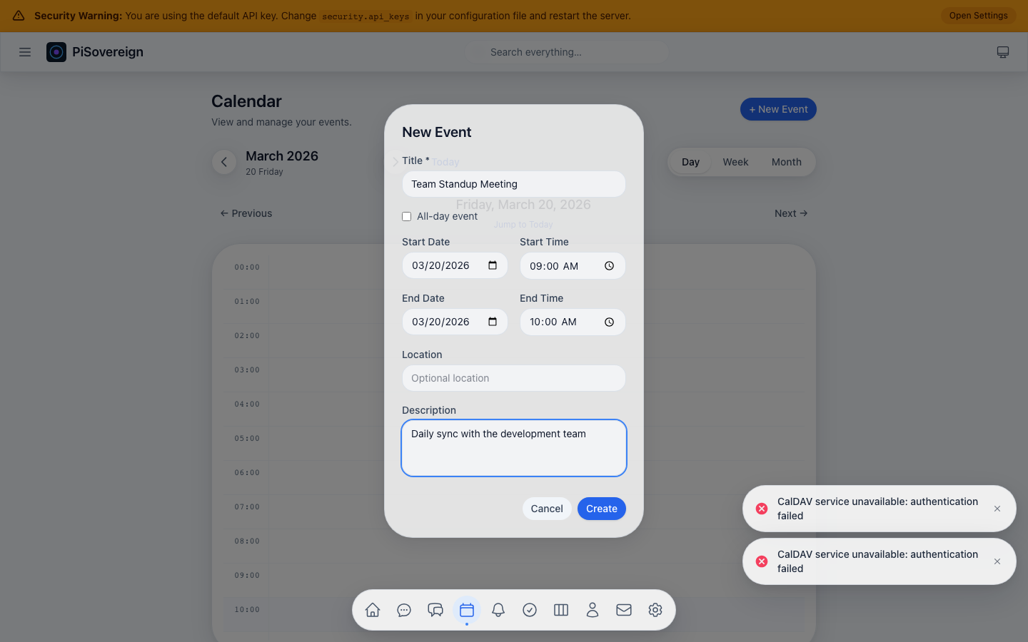 Create event modal (filled)