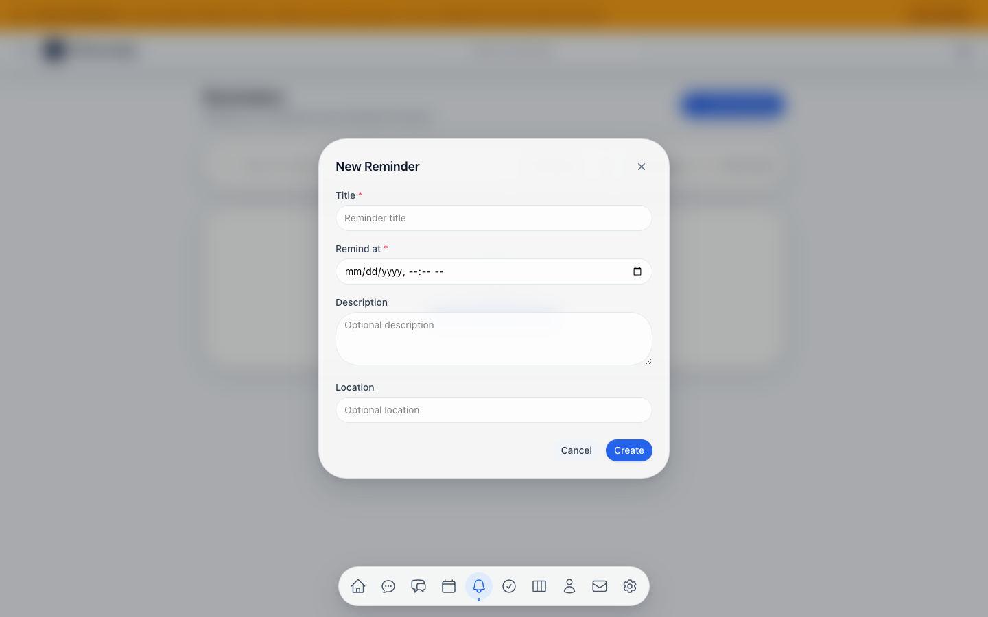 Create reminder modal (empty)