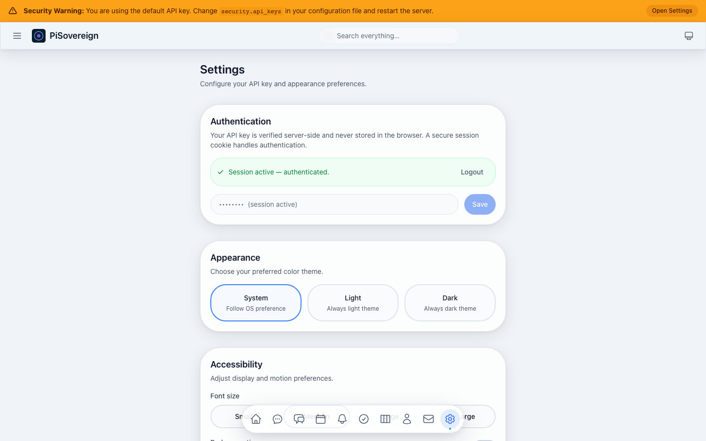 Settings page (authenticated)